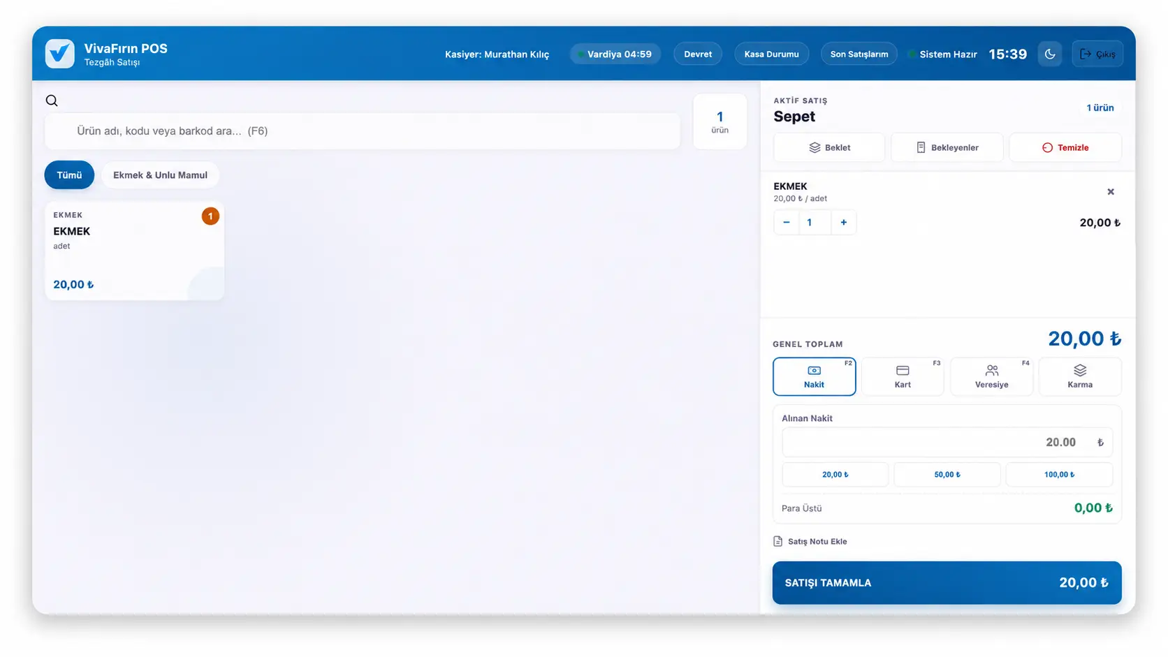 VivaFırın POS — Tezgah Satışı ekranı